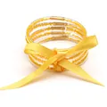 Handmade 5-layer yellow silicone seed bead jelly bracelet set with satin ribbon bow - 5-Layer Set (JB618) / Yellow