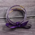 Set of 5 purple seed bead silicone jelly bangles decorated with a satin ribbon bow - 5 Pieces / Purple