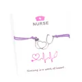 Elegant purple wax cord nurse bracelet with silver stethoscope heart charm on display card - Purple