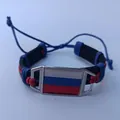 Woven paracord bracelet featuring a Russian national flag emblem on a metal plate - Rectangular Metal Tag / Russia