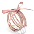 Elegant rose gold glitter silicone bangle set tied with a soft pink satin ribbon bow - 5 Pieces / Amber