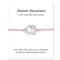 Autisme bewustzijn puzzel armband met roze waxkoord en boodschapkaart voor ondersteuning - Roze