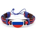 Braided leather bracelet with Russian flag cabochon, adjustable rope wristband - Adjustable Leather Cord Style / Russia