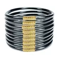 Set of twelve black glitter jelly bangles with textured golden metal connectors - Set of 12 / Black