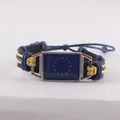 Handcrafted European Union flag leather bracelet with blue and yellow wax cords - EU
