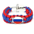 Outdoor paracord braided survival bracelet featuring a circular Russia flag metal emblem - U-Shaped Horseshoe Buckle / Russia