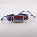 Hand-woven vintage leather bracelet featuring a red blue and white flag emblem charm - Serbia