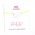 Medical nurse theme card bracelet featuring a heart stethoscope charm with lime green wax cord - Fluorescent Green