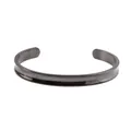 Side view detail showing the sleek 7mm black stainless steel C-shaped cuff bracelet - Black