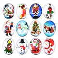 Set of 12 Christmas themed 18mm glass snap buttons with Santa and snowman patterns. - 18mm / Set of 12 / Mixed Christmas