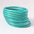 Stylish set of 9 turquoise PVC silicone jelly bangles with elegant glitter gold foil finish - Teal
