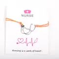 Professional nurse wish bracelet featuring stethoscope charm on orange wax cord card - Orange