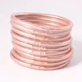 9er-Set glitzernde rosa Jelly-Armreifen aus weichem PVC-Silikon mit Glanzeffekt - Champagnergold