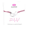 Nurse gift card bracelet with stethoscope heart charm and adjustable red wax cord strap - Burgundy