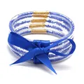 Set di braccialetti in silicone a 5 strati con perline blu e fiocco in raso blu - Set a 5 Strati (JB618) / Blu