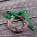 Set of 5 clear silicone jelly bracelets with colorful seed beads and a green ribbon - 5 Pieces / Mixed Beads Green