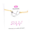 Handmade yellow wax cord nurse bracelet with stethoscope heart pendant on card - Gold