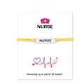 Minimalist yellow cord nurse bracelet presented on 'Nursing is a work of heart' gift card. - Yellow