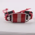 Handmade Peru flag leather bracelet with red and white woven wax cords for supporters - Peru