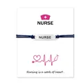 Minimalist blue cord nurse bracelet with engraved metal plate on heart sentiment card - Black