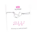 Handmade grey wax cord nurse bracelet featuring a silver heart stethoscope charm on card - Gray