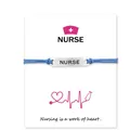 Handmade NURSE themed blessing card bracelet with adjustable blue cord and silver bar detail - Blue