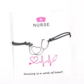Black wax cord nurse bracelet with silver stethoscope heart pendant and quote card - Black