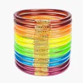 Set of 12 colorful glitter filled jelly bangles with gold connectors on white - Set of 12 / Rainbow