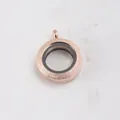 Close-up of rose gold frosted stainless steel circular glass locket pendant - Mini (6*20mm) / Rose Gold