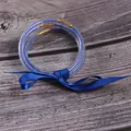 Elegant five-layer blue bead-filled jelly bangles with silk ribbon on wood background - 5 Pieces / Blue