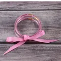 Ensemble de bracelets joncs en silicone à paillettes roses avec un joli nœud en satin - Ensemble à 3 couches / Rose