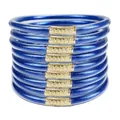 Set of 12 stylish sparkling blue glitter jelly bangles featuring gold textured connectors - Set of 12 / Blue