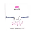 Nurse themed wax rope bracelet with heart stethoscope pendant on display card - Navy Blue