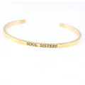 Minimalist gold stainless steel open cuff bracelet featuring Soul Sisters engraving - Soul Sisters / Gold