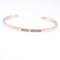 Elegant rose gold stainless steel open cuff bracelet with Soul Sisters engraved message - Soul Sisters / Rose Gold