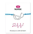Handmade nurse stethoscope charm bracelet with blue wax cord and gift card packaging - Lake Blue