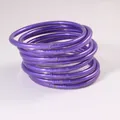 Stylish set of 9 purple metallic jelly bangles made of flexible PVC silicone tubes - 10 Pieces Set / Purple