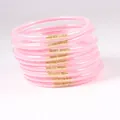 Set of 12 pink glitter jelly bangles made of flexible PVC with golden connectors. - Set of 12 / Pink