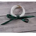5-layer silver glitter jelly bangles with dark green ribbon bow on wood background - 5 Piece Set / Dark Green