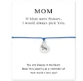 Blue braided bracelet with heart charm and Mother's Day quote gift card - Heart Engraved Style (Mom) / Blue