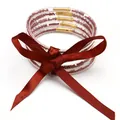 Set di 5 braccialetti rigidi in silicone con perline rosso scuro e un fiocco decorativo - Set a 5 Strati (JB618) / Caffè