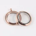 Rose gold stainless steel floating locket showing disassembled base and glass cover. - Glossy / 34mm / Rose Gold