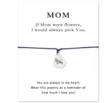 Close-up of Mother's Day purple woven cord bracelet with heart charm on a gift card - Heart Engraved Style (Mom) / Purple