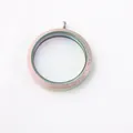 Rainbow stainless steel round glass locket pendant with pink glitter decorative border - XL (8*38mm) / Rainbow
