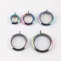 Detailed view of rainbow stainless steel glass locket pendants in five sizes - 20mm / Rainbow