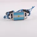 Handmade Argentina flag leather bracelet with blue and white braided wax cord detail - Argentina