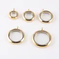 Set of five gold-plated stainless steel round glass locket pendants in various sizes. - 20mm / Gold