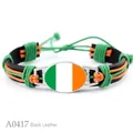 Handgewebtes PU-Lederarmband mit Irland-Flagge Zeitstein und grüner Wachskordel - Irland