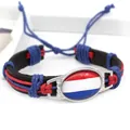 Bracciale in pelle intrecciata a mano con design a cabochon in vetro bandiera - Stile Paesi Bassi
