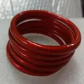 Set of bright red PVC silicone jelly bangles with a metallic glossy finish for women - Orange Red